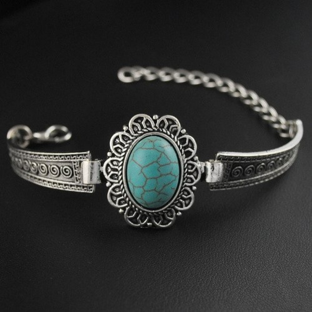 Faux Turquoise Vintage Silver Fashion Bracelet New